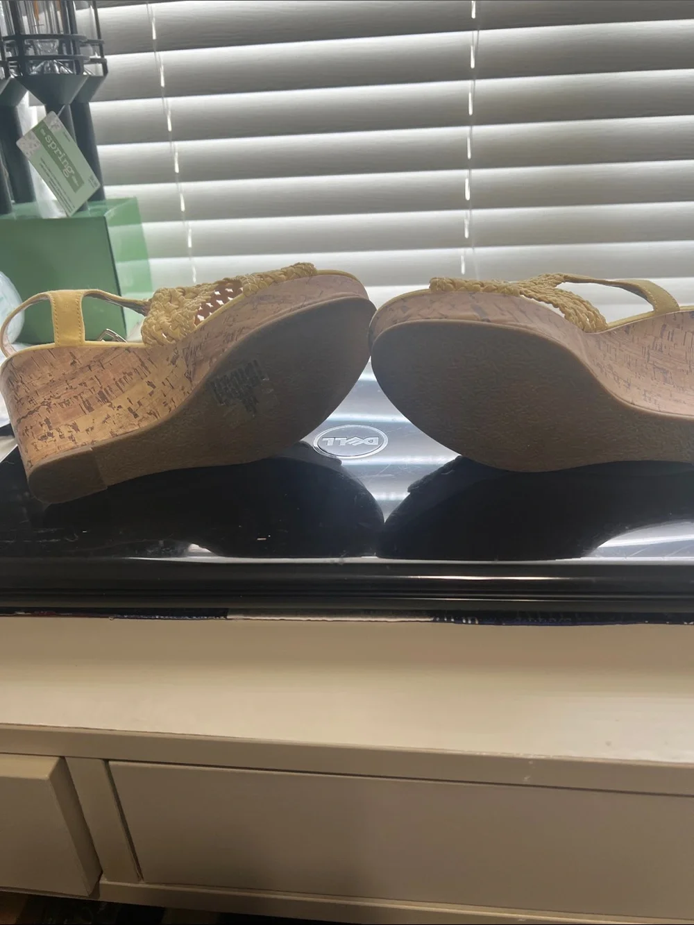 SO Mustard Yellow Woven Cork Wedge Sandals